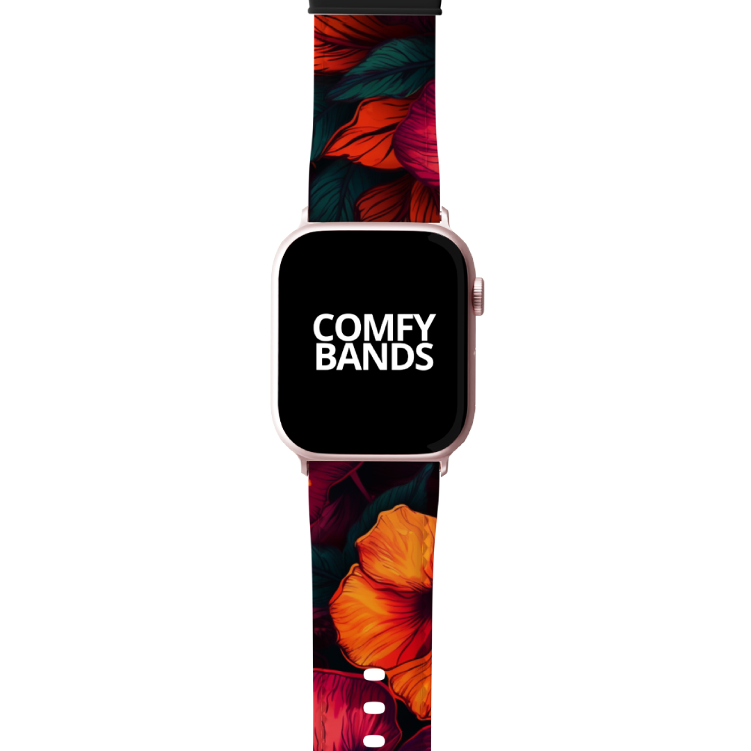 Orange & Pink Hibiscus Floral Series Band For Apple Watch