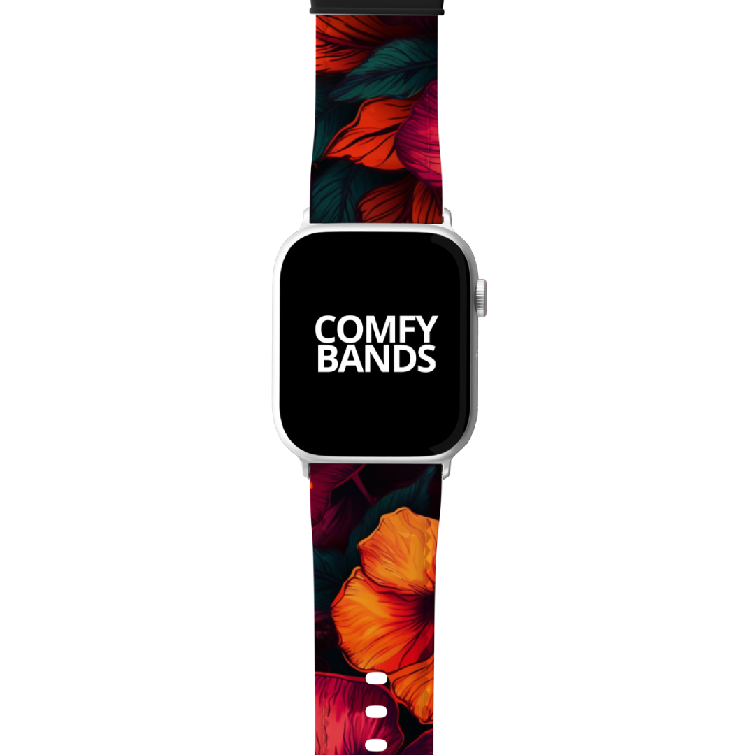 Orange Pink Hibiscus Floral Series Band For Apple Watch Comfy Bands