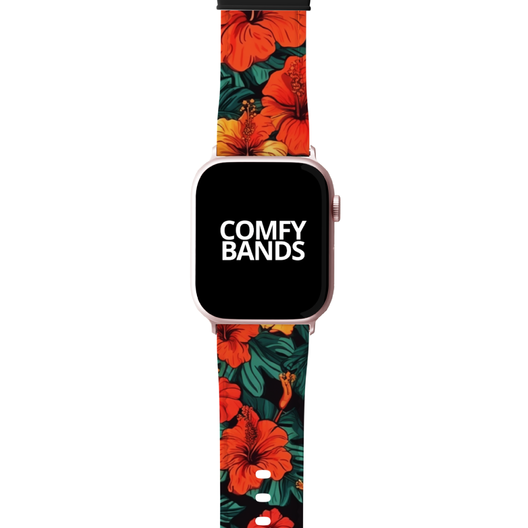 Orange Hibiscus Floral Series Band For Apple Watch