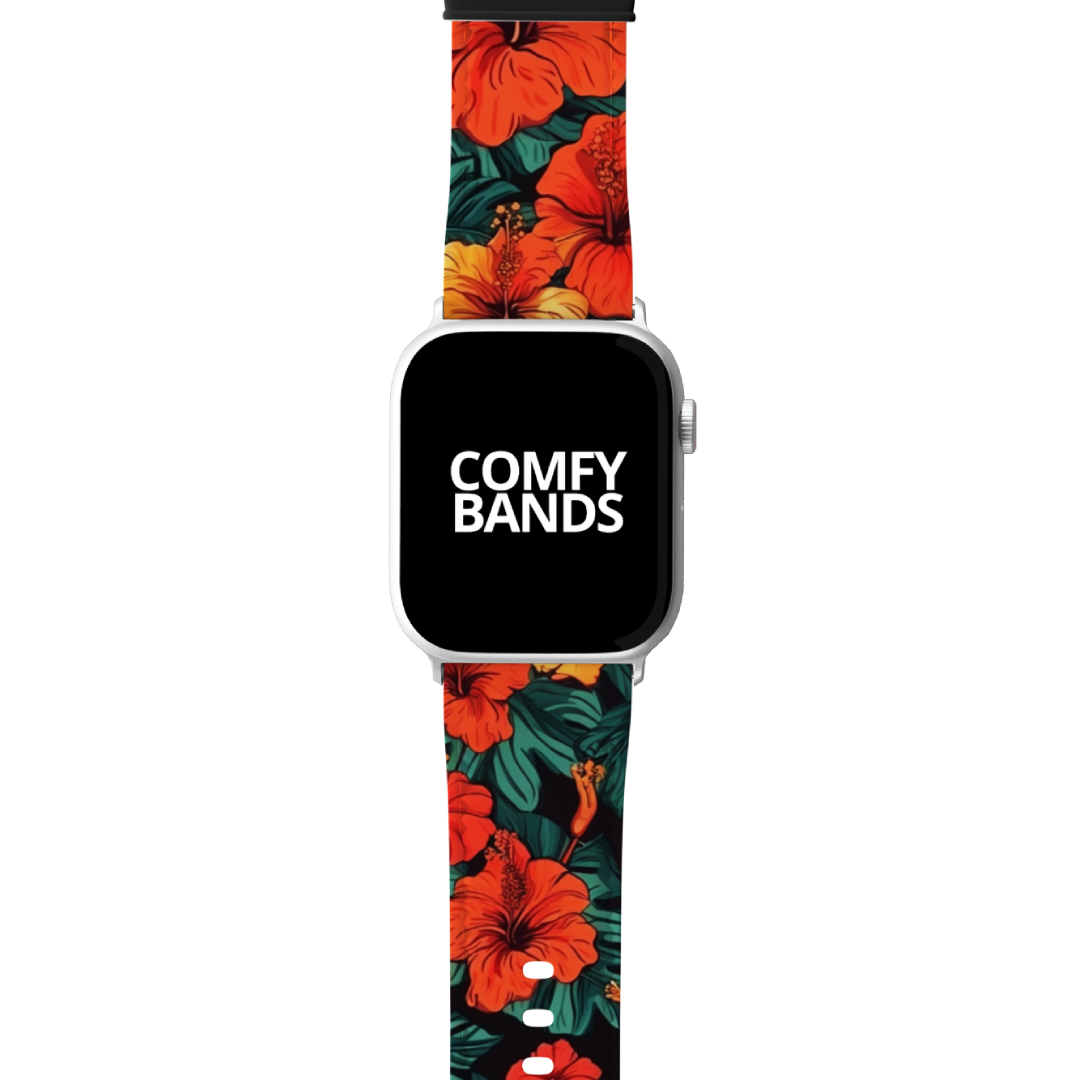 Orange Hibiscus Floral Series Band For Apple Watch