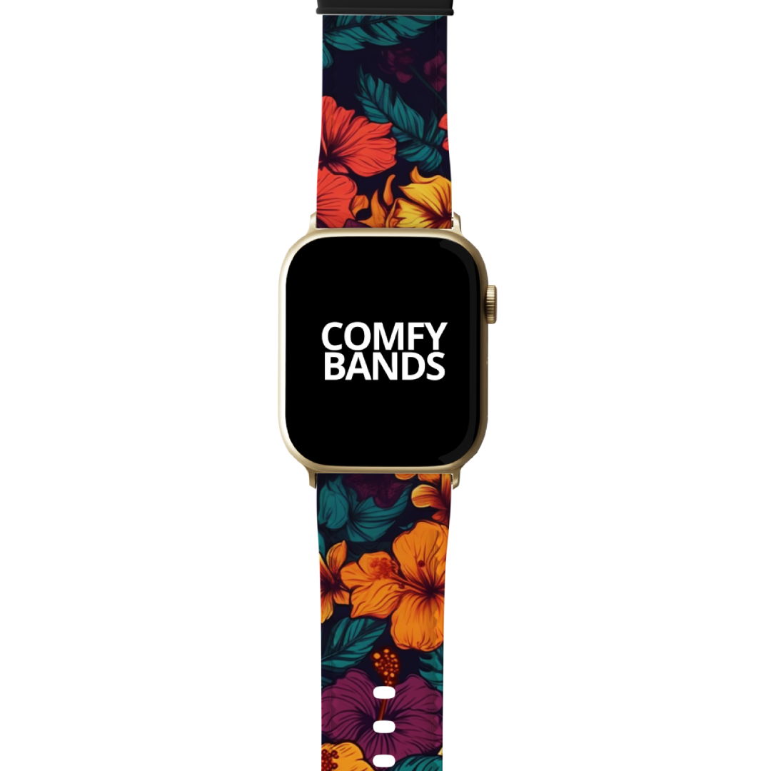 Orange Yellow & Purple Hibiscus Floral Series Band For Apple Watch