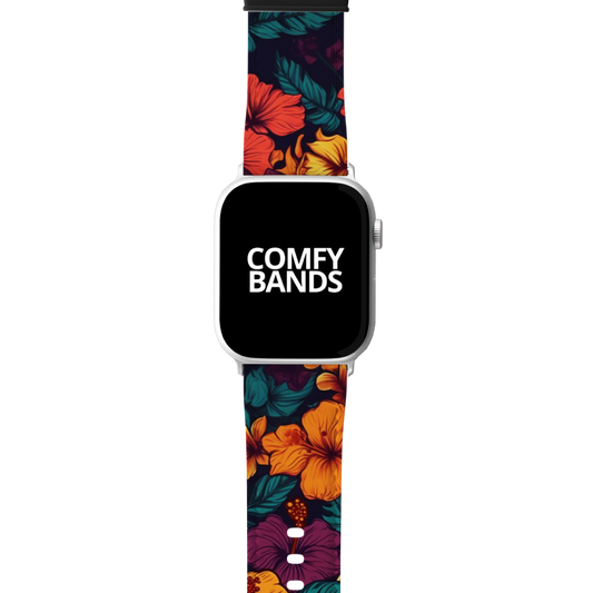 Orange Yellow & Purple Hibiscus Floral Series Band For Apple Watch