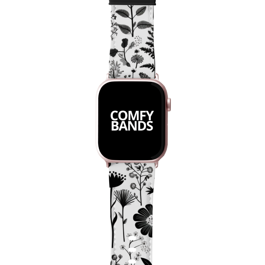 White & Black Botanical Floral Series Band For Apple Watch