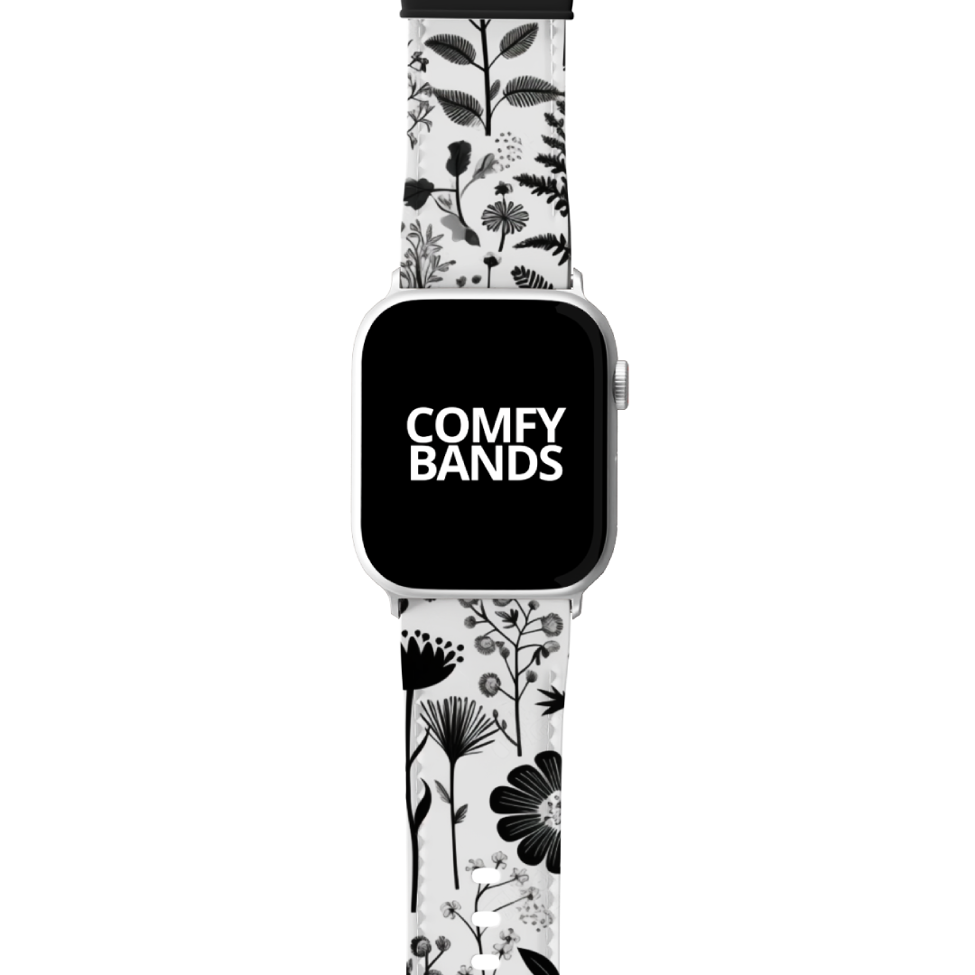 White & Black Botanical Floral Series Band For Apple Watch