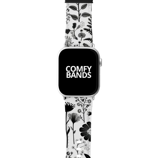 White & Black Botanical Floral Series Band For Apple Watch