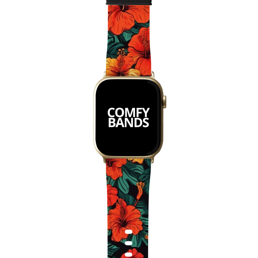 Orange Hibiscus Floral Series Band For Apple Watch