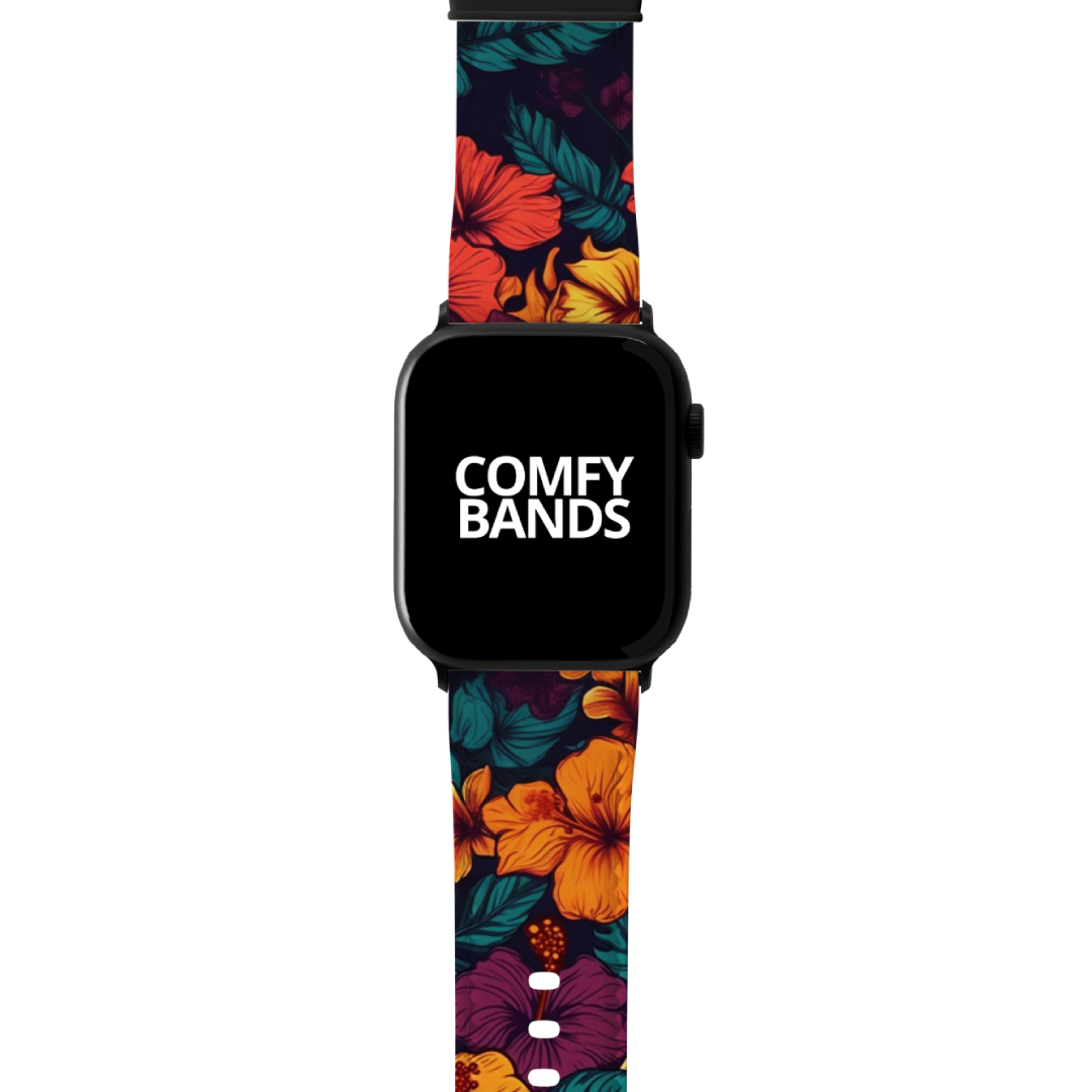 Orange Yellow & Purple Hibiscus Floral Series Band For Apple Watch