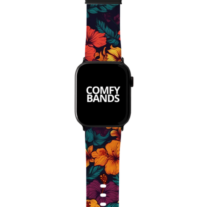 Orange Yellow & Purple Hibiscus Floral Series Band For Apple Watch