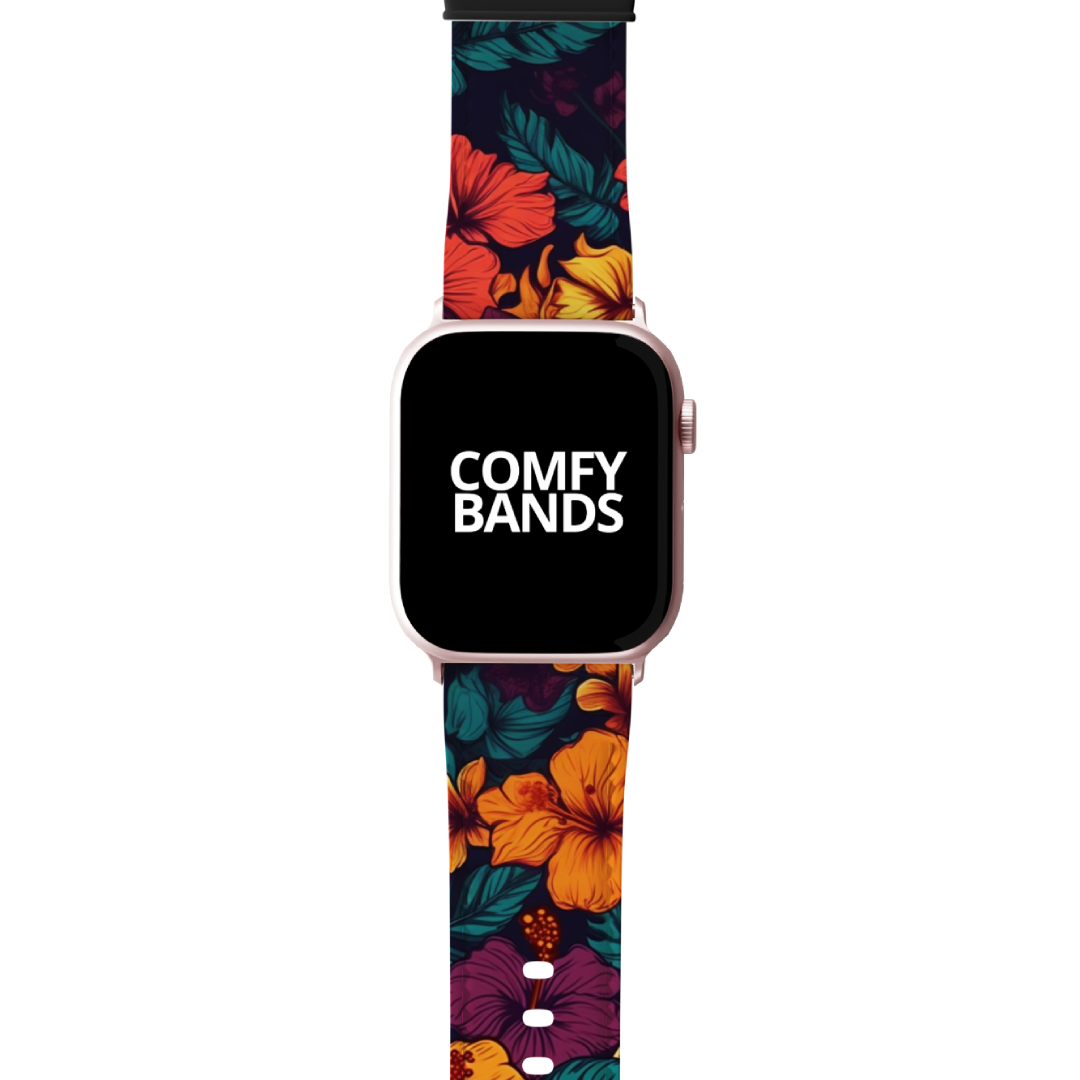 Orange Yellow & Purple Hibiscus Floral Series Band For Apple Watch