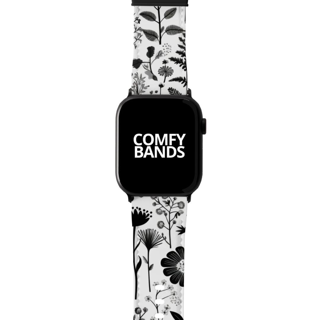 White & Black Botanical Floral Series Band For Apple Watch